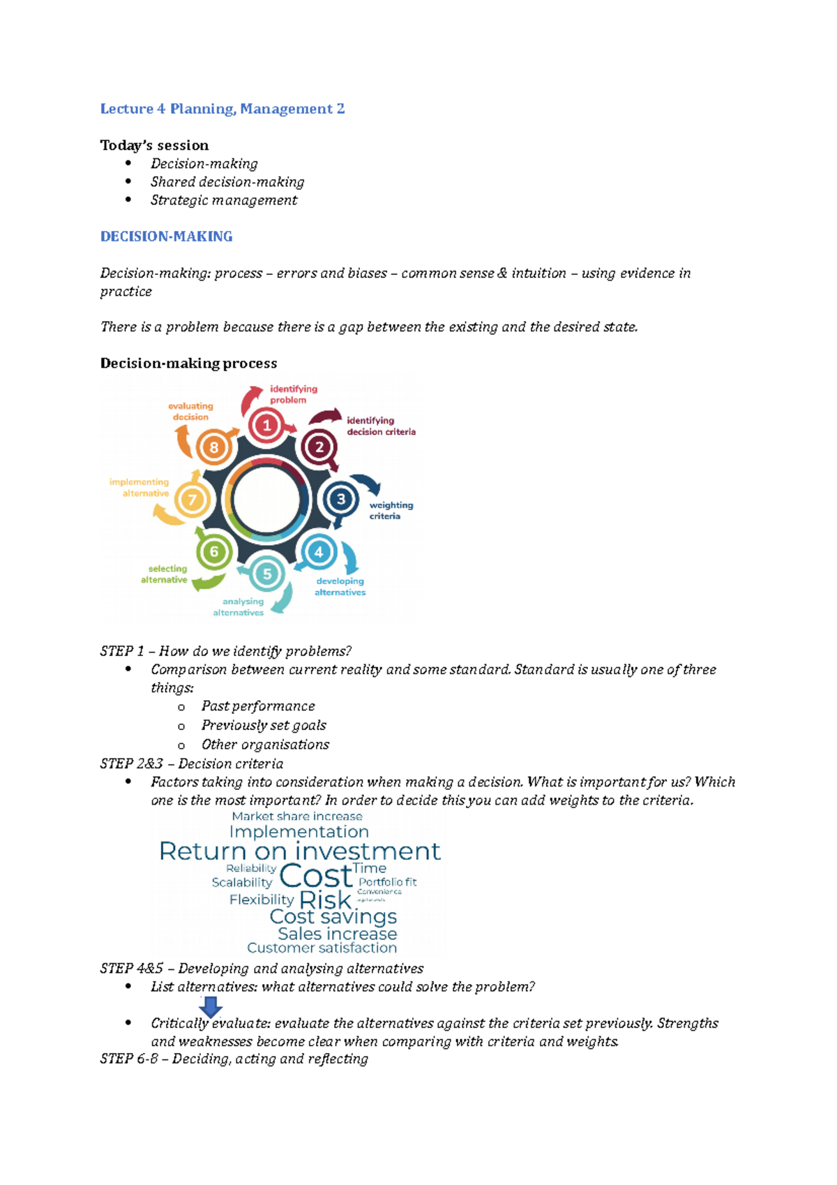 Lecture 4 Planning Management - Lecture 4 Planning, Management 2 Today ...