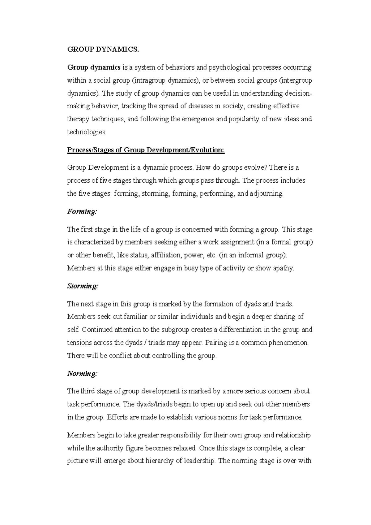 INTRODUCTION TO LEADERSHIP AND MANAGEMENT - GROUP DYNAMICS. Group ...
