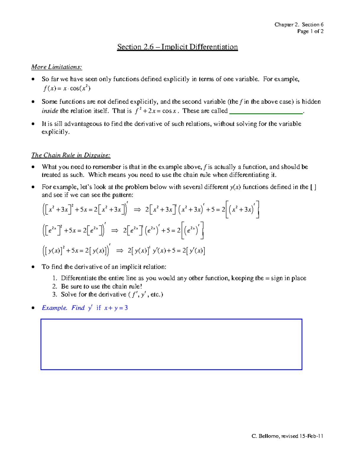 Ch02-Sect06B Section 2.6 – Implicit Differentiation - Chapter 2 ...