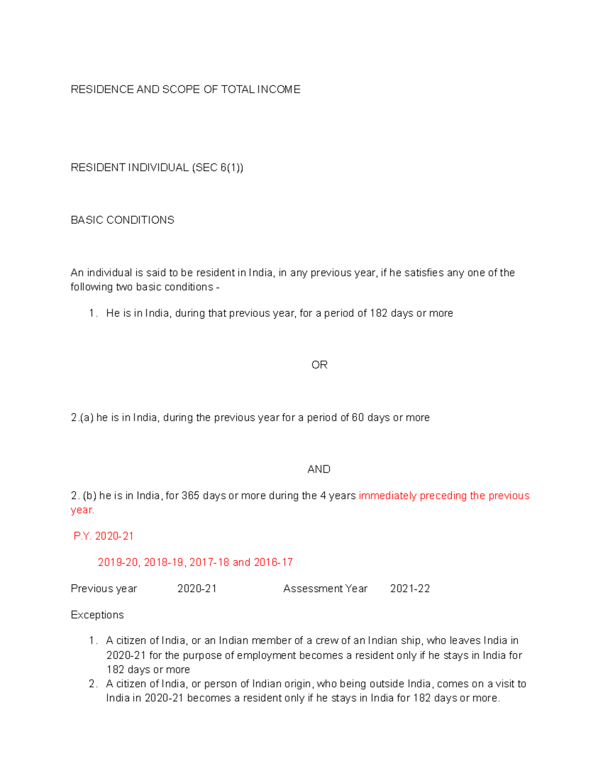 Residence AND Scope OF Total Income 3 - RESIDENCE AND SCOPE OF TOTAL ...
