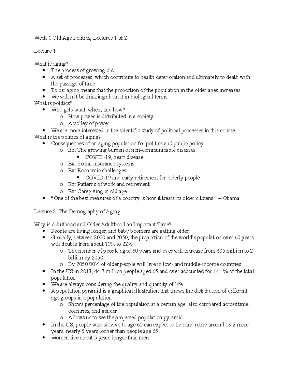 Module 1: Intro to course and Demography of Aging - Week 1 Old Age ...