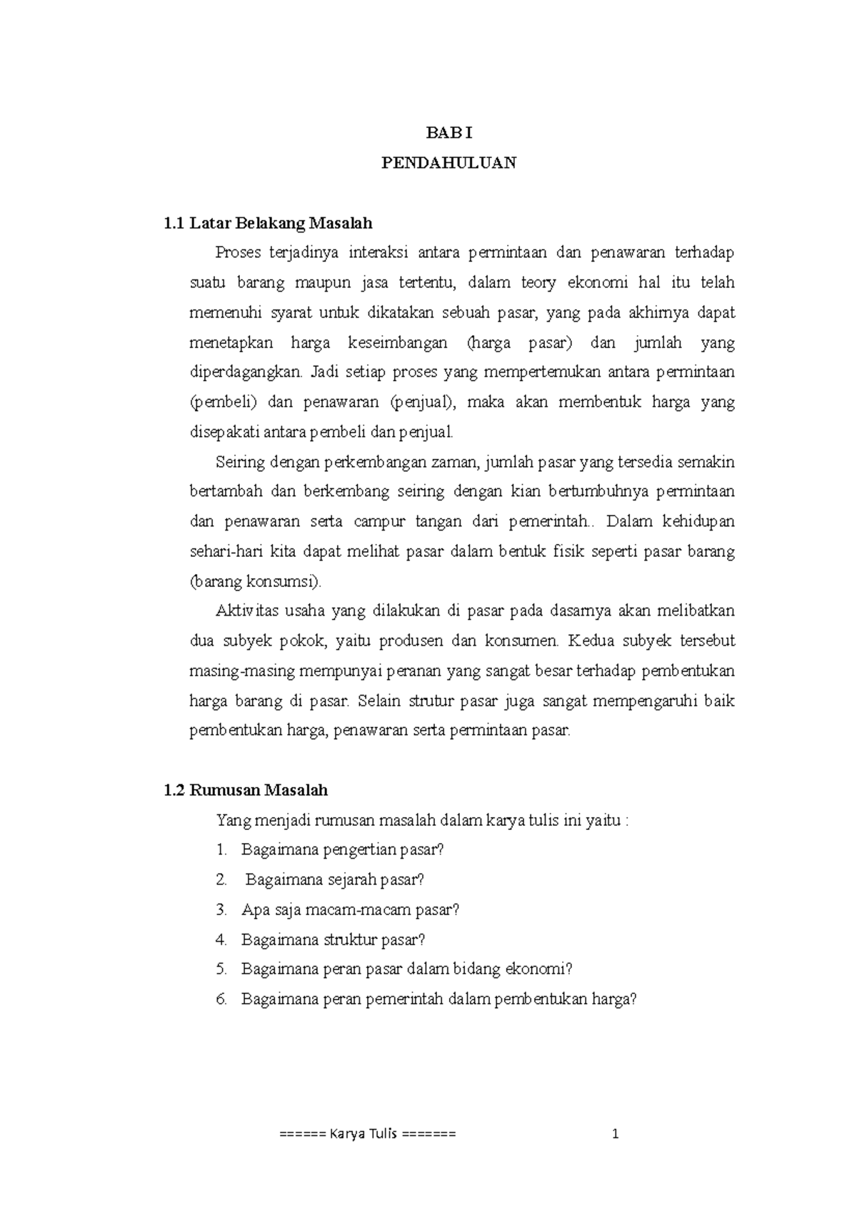 Makalah struktur pasar BAB I PENDAHULUAN 1 Latar Belakang Masalah