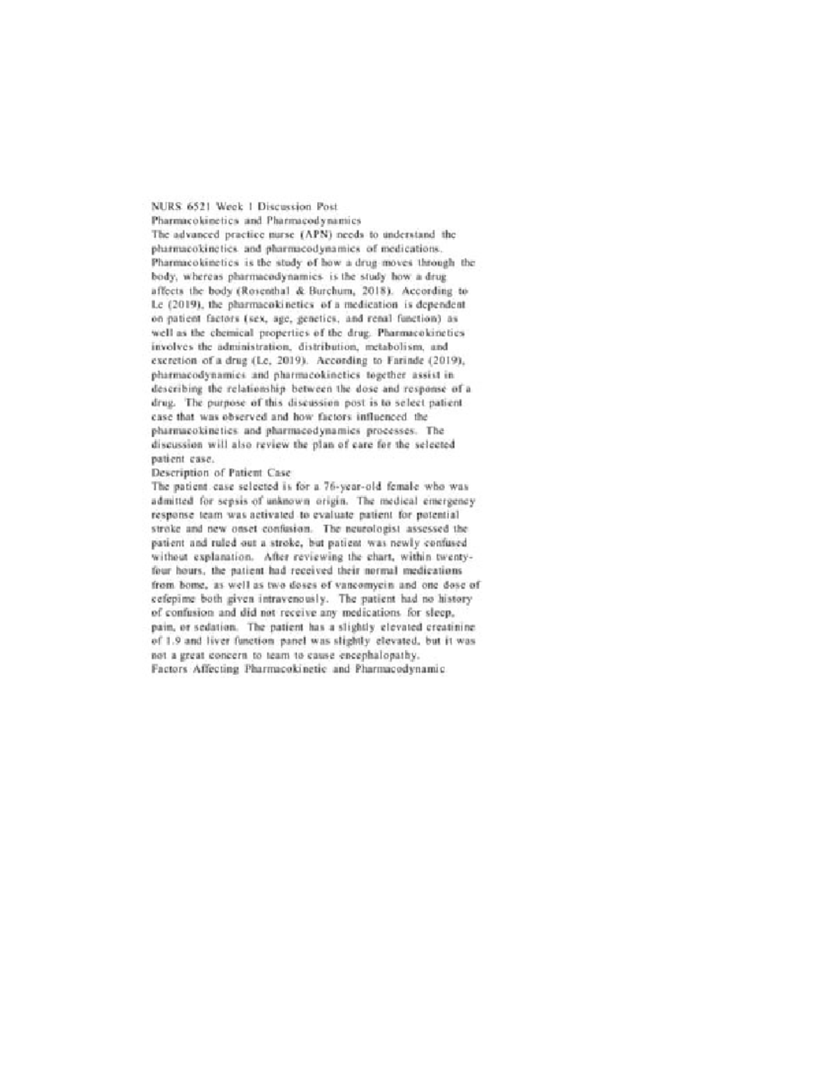 week 5 assisgment - NURS 6521 Week I Discussion Post Pharmacokinetics ...