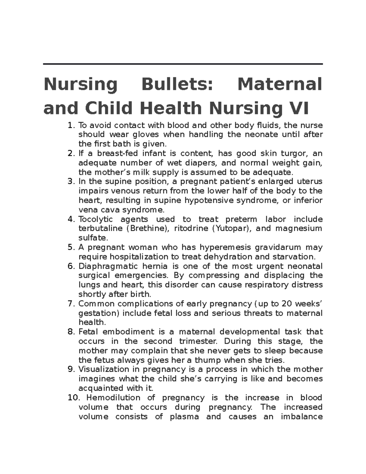 Maternal and Child Health Nursing 6 Bullets Nursing Bullets Maternal