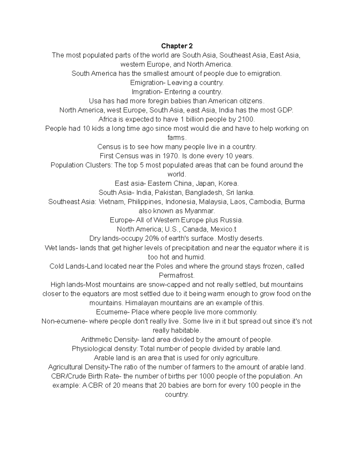 Chapter 2 Vocabulary human geo assignment Chapter 2 The most