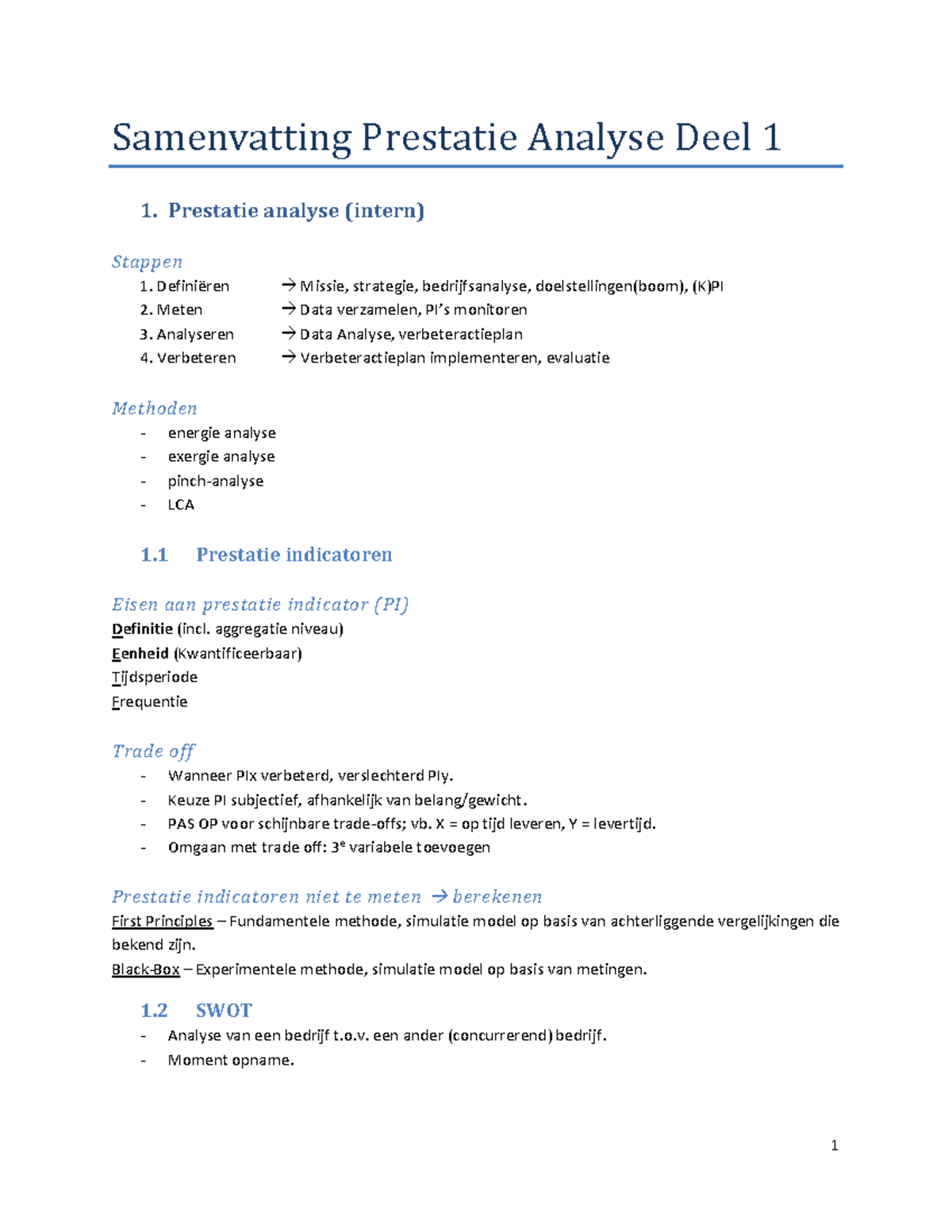 Samenvatting Prestatie-analyse In E&I: Deel 1 En 2 - Samenvatting ...