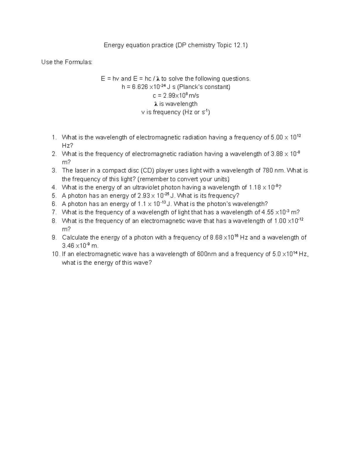 title title tiele Energy equation practice (DP chemistry Topic 12