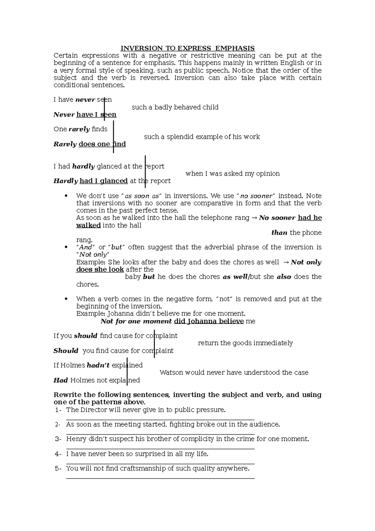 Inversions for formal language - INVERSION TO EXPRESS EMPHASIS Certain ...