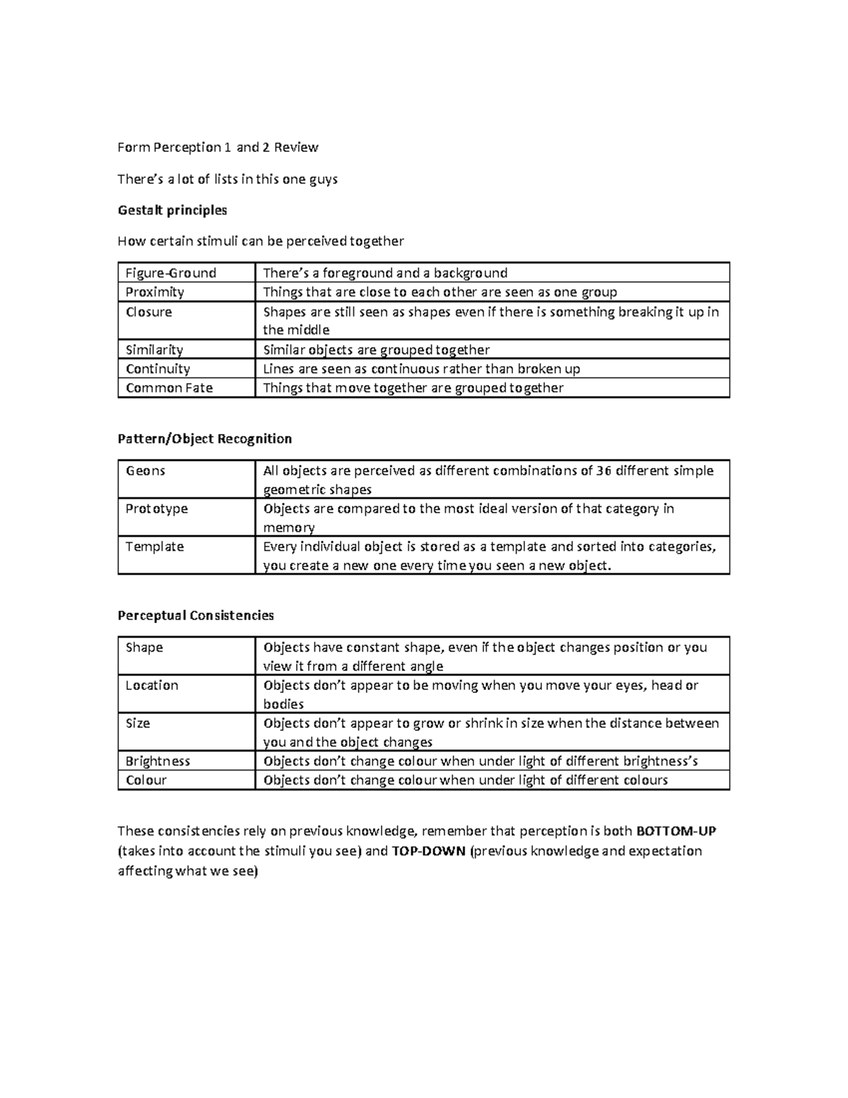 Form Preception Review - Form Perception 1 and 2 Review a lot of lists ...