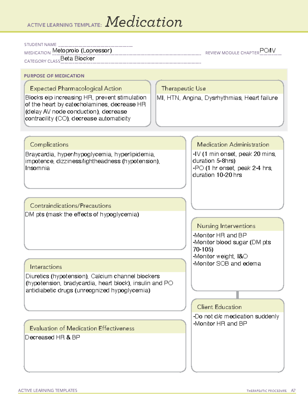 Medication Beta Blocker - ACTIVE LEARNING TEMPLATES THERAPEUTIC ...