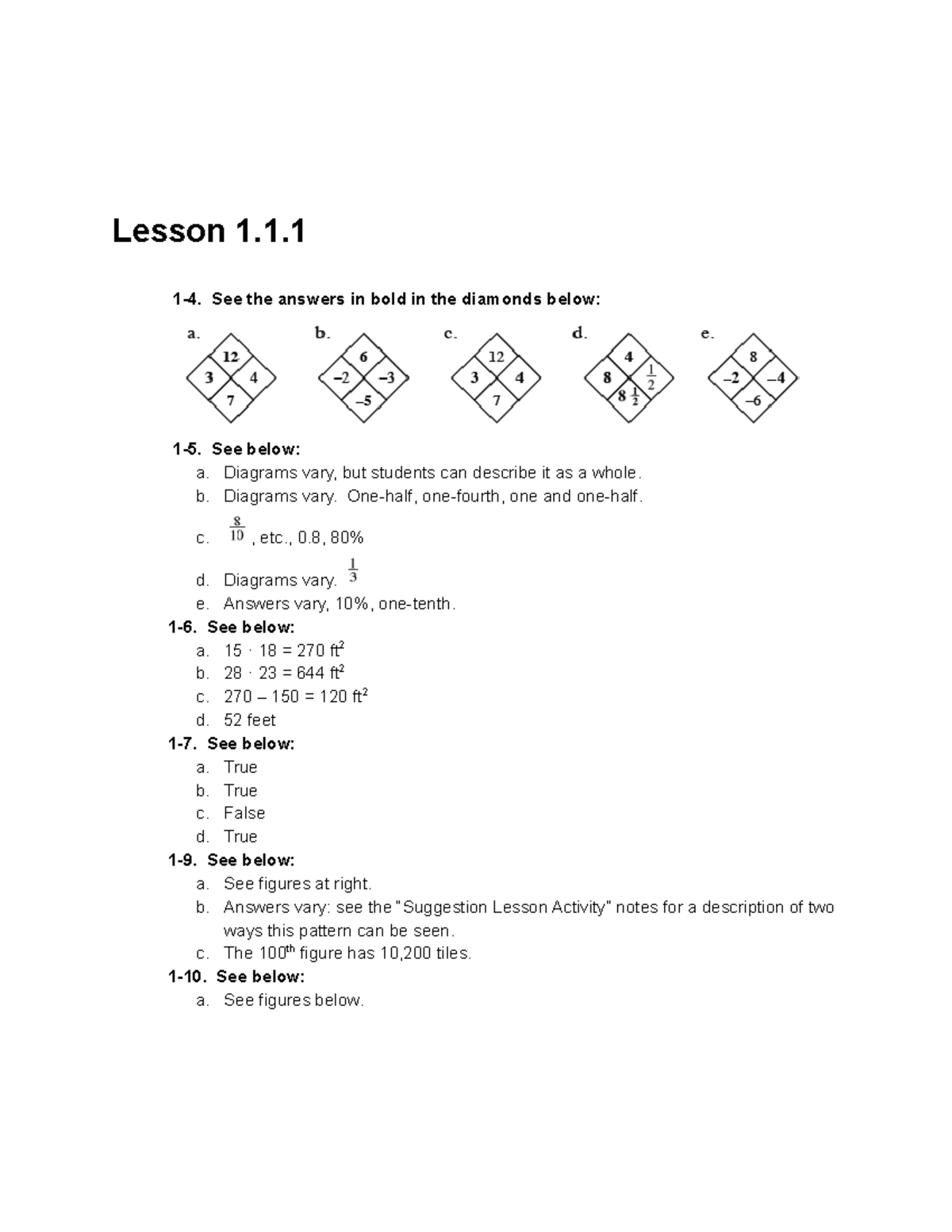 Lesson 1.1.1: Answers and Patterns - Studocu