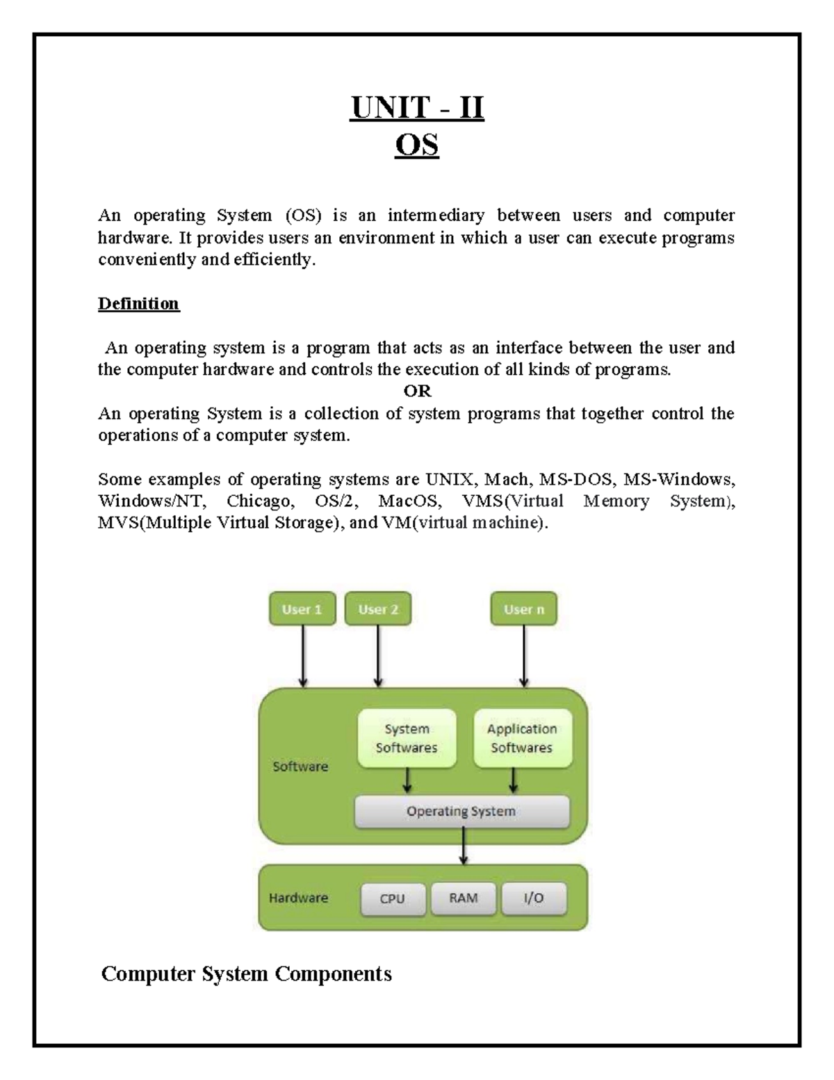 UNIT - II OS - UNIT II OS FOR BCA - UNIT - II OS An operating System ...