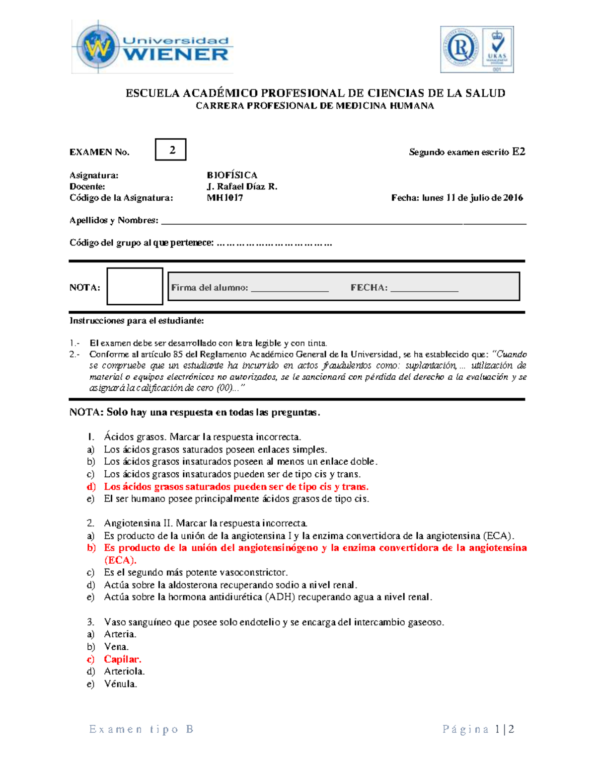 B - Examen - E X A M E N T I P O B P á G I N A 1 | 2 ESCUELA ACADÉMICO ...