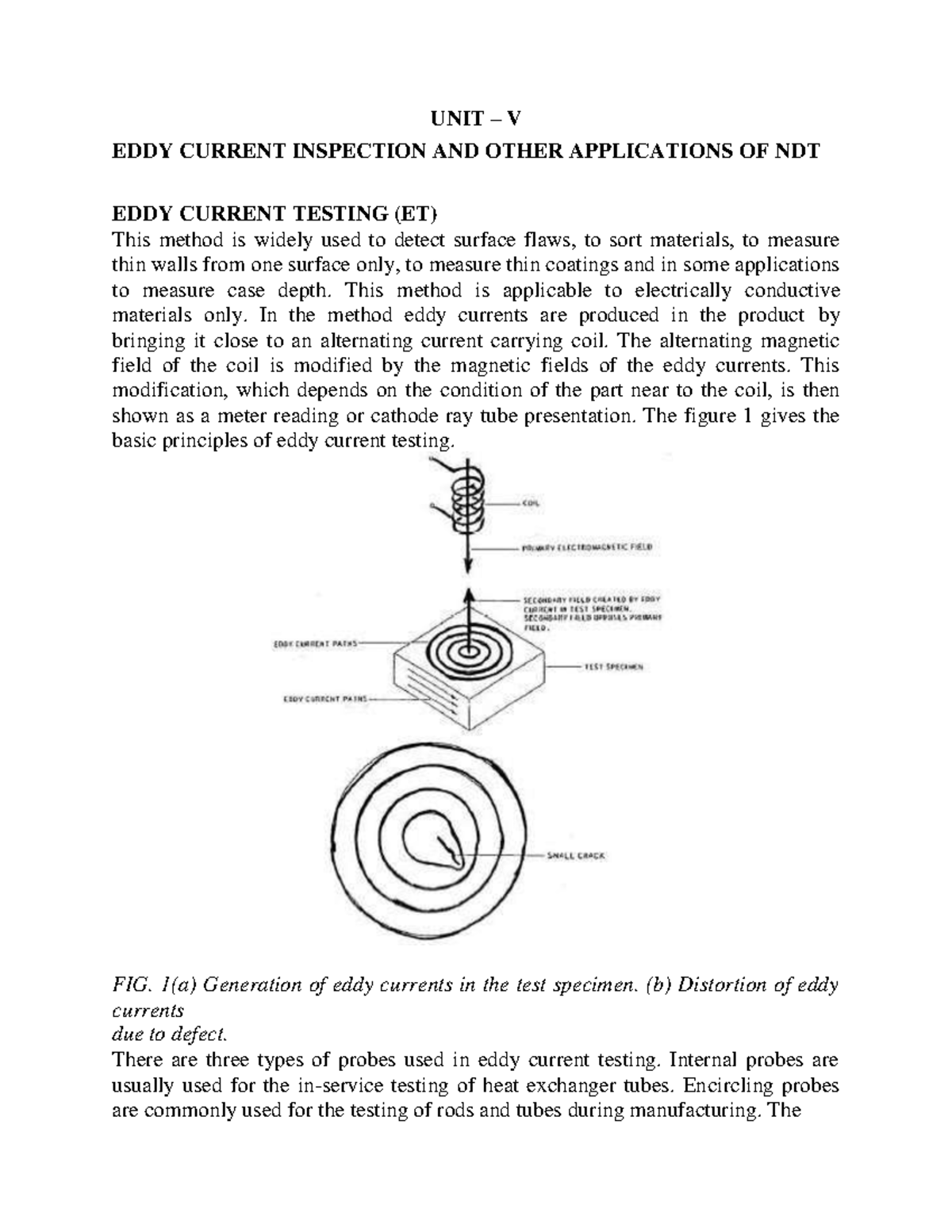 EDDY Current Inspection AND Other Applications OF NDT notes UNIT V