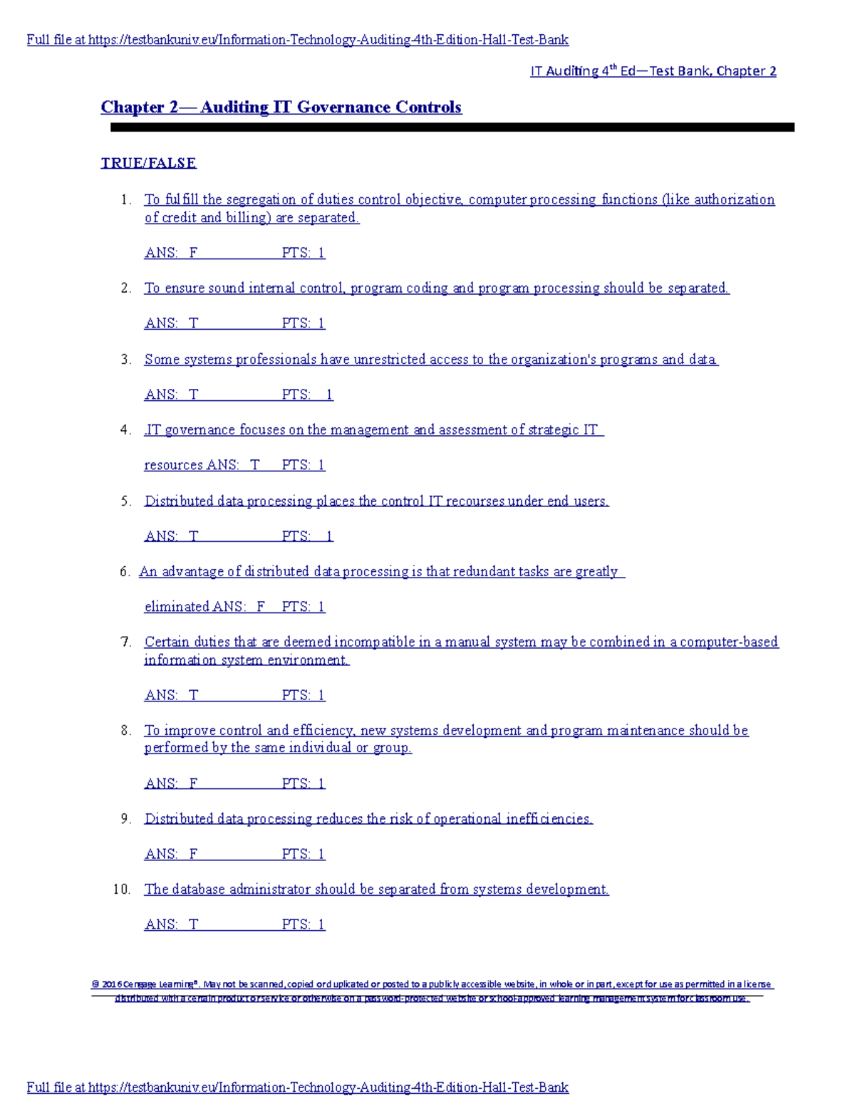 It Auditing 4 Th Edtest Bank Chapter 2 Chapter 2 Auditing It Governance ...