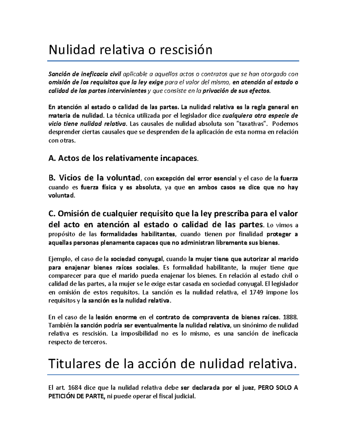 Nulidad Relativa O Rescisión - Nulidad Relativa O Rescisión Sanción De ...