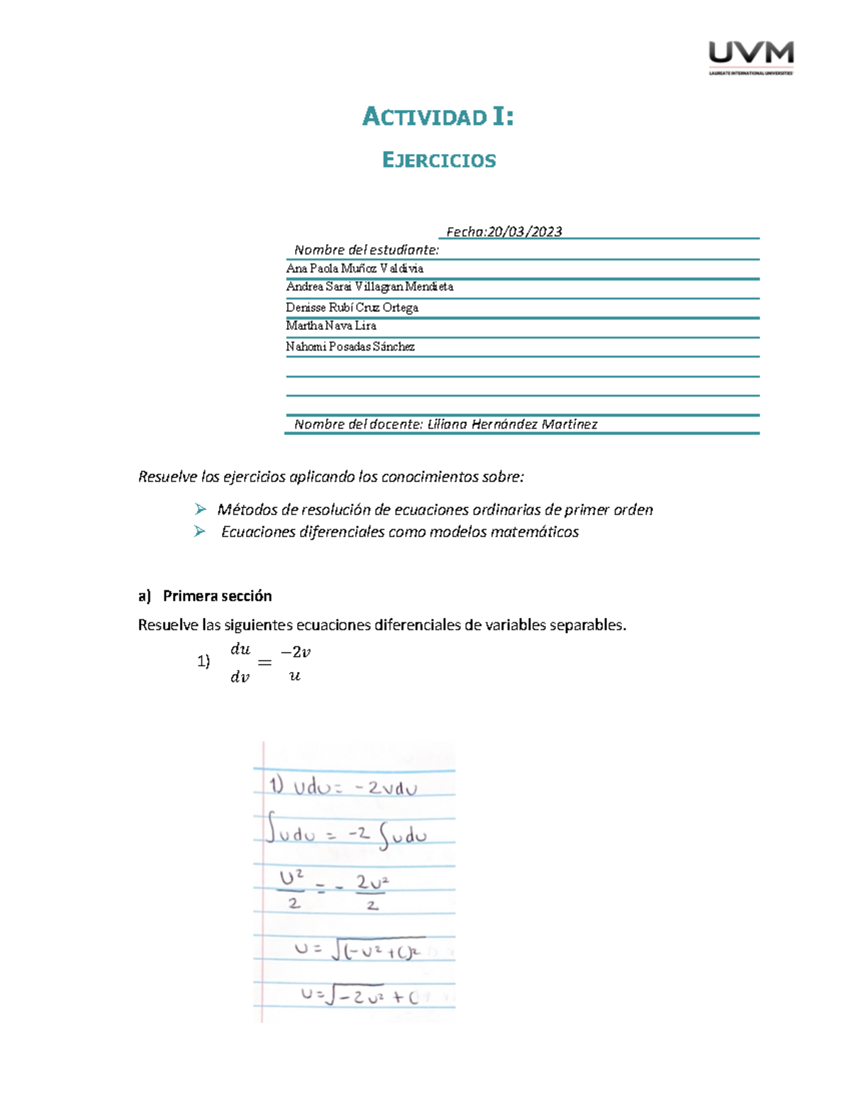 Act 1 - Actividad número 1. Ejercicios - ACTIVIDAD I: EJERCICIOS Fecha ...