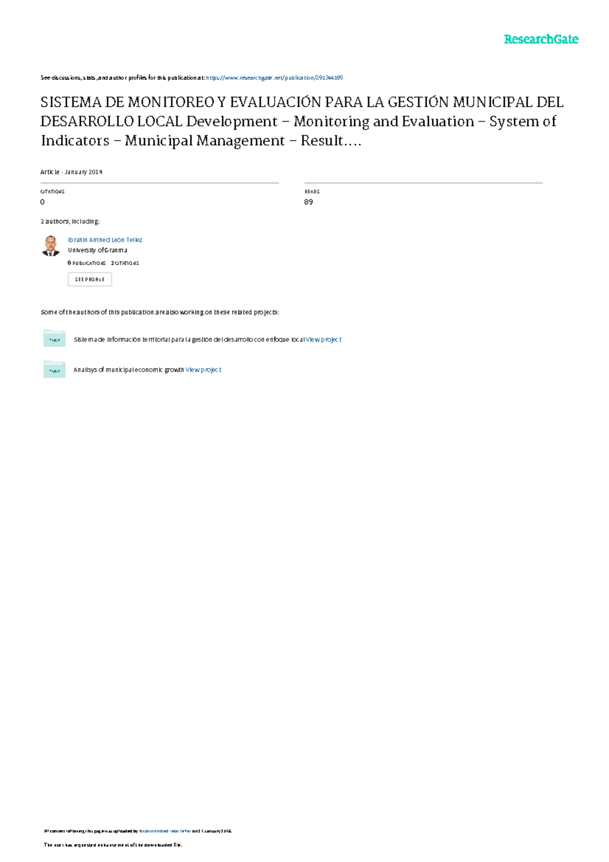 EL ejercicio del Monitoreo en proyectos de desarrollo - See discussions ...
