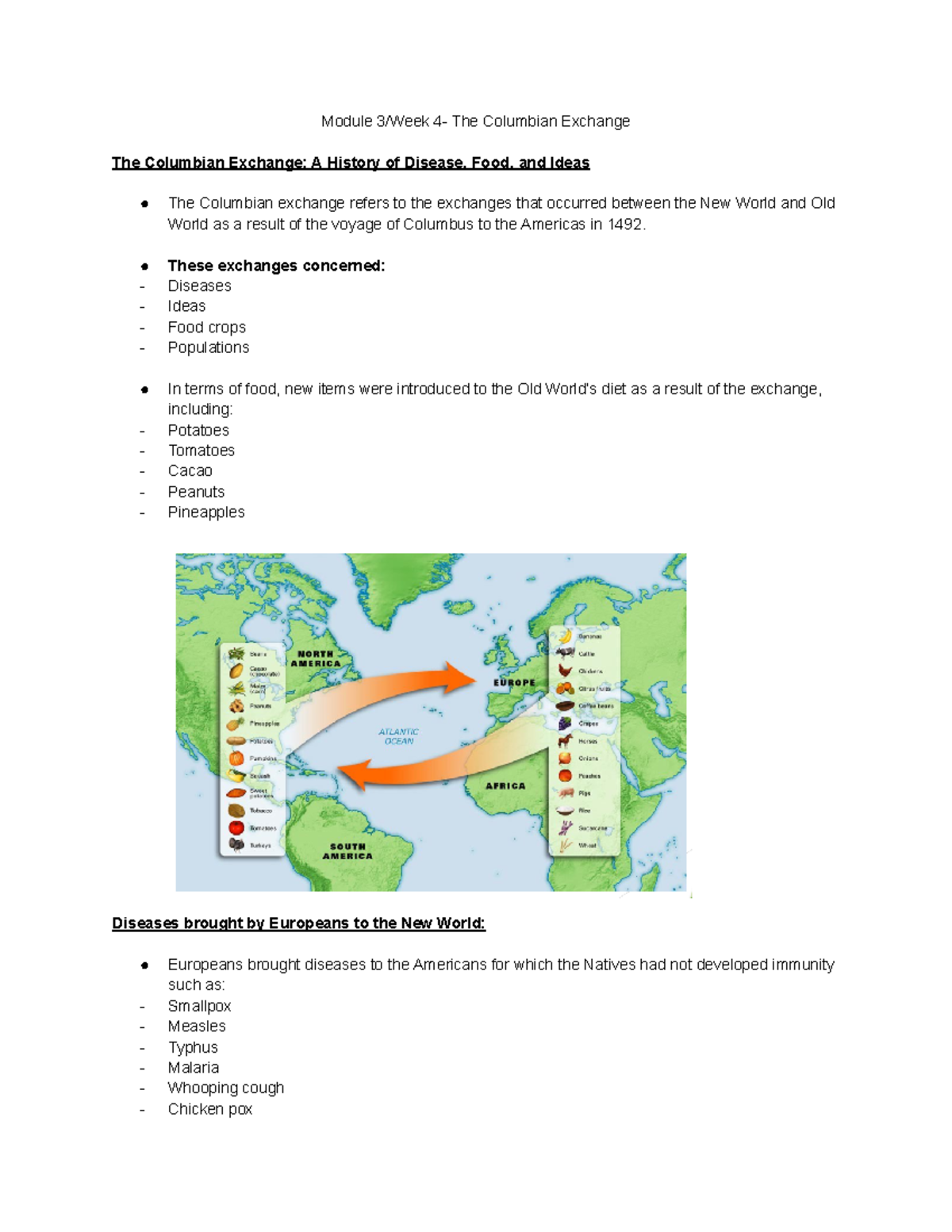 Module 3 Week 4- The Columbian Exchange - These exchanges concerned ...