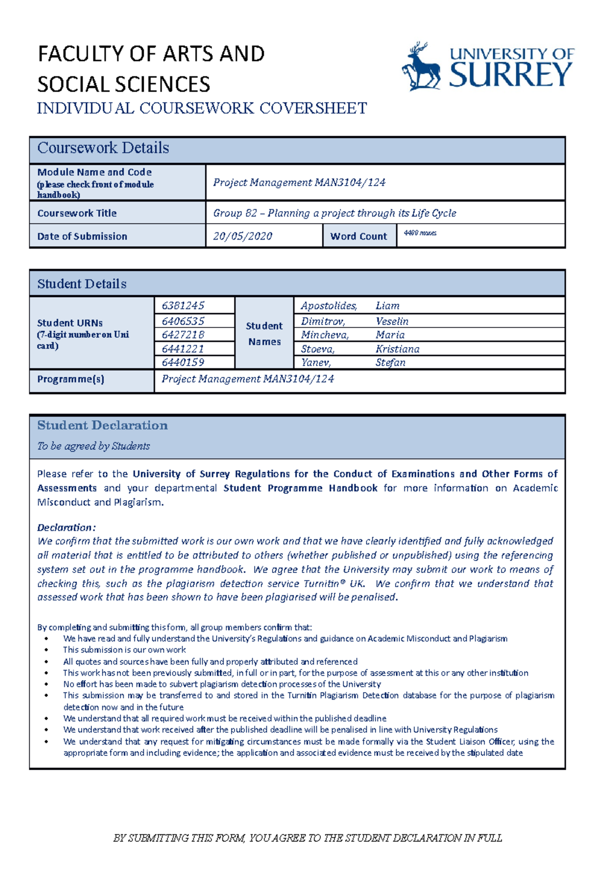 project management student assignment