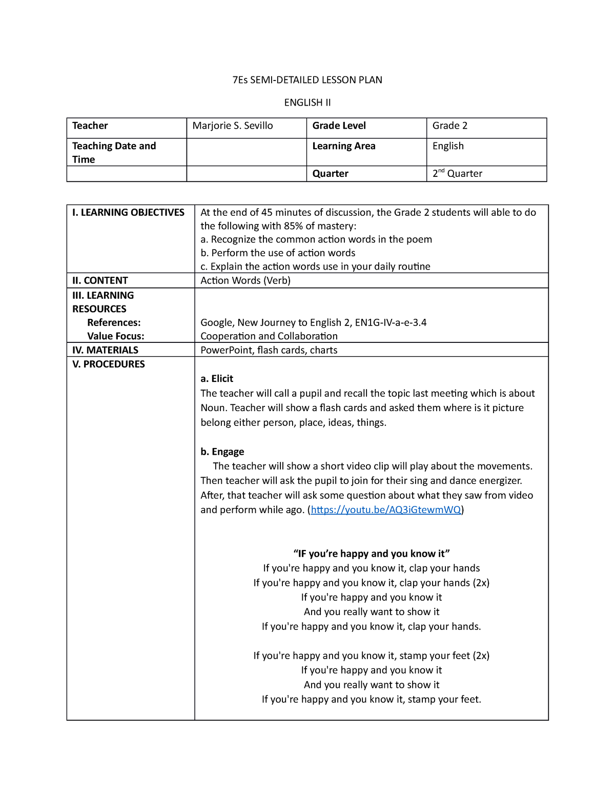 7es Lesson Plan For Demo Teaching In English Semi Detailed Elementary 