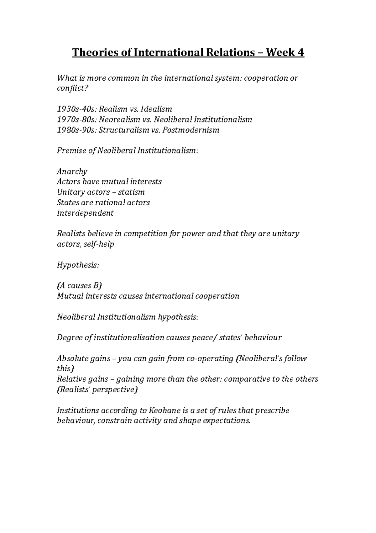 Theories of IR – Week 4 notes - Theories of International Relations ...