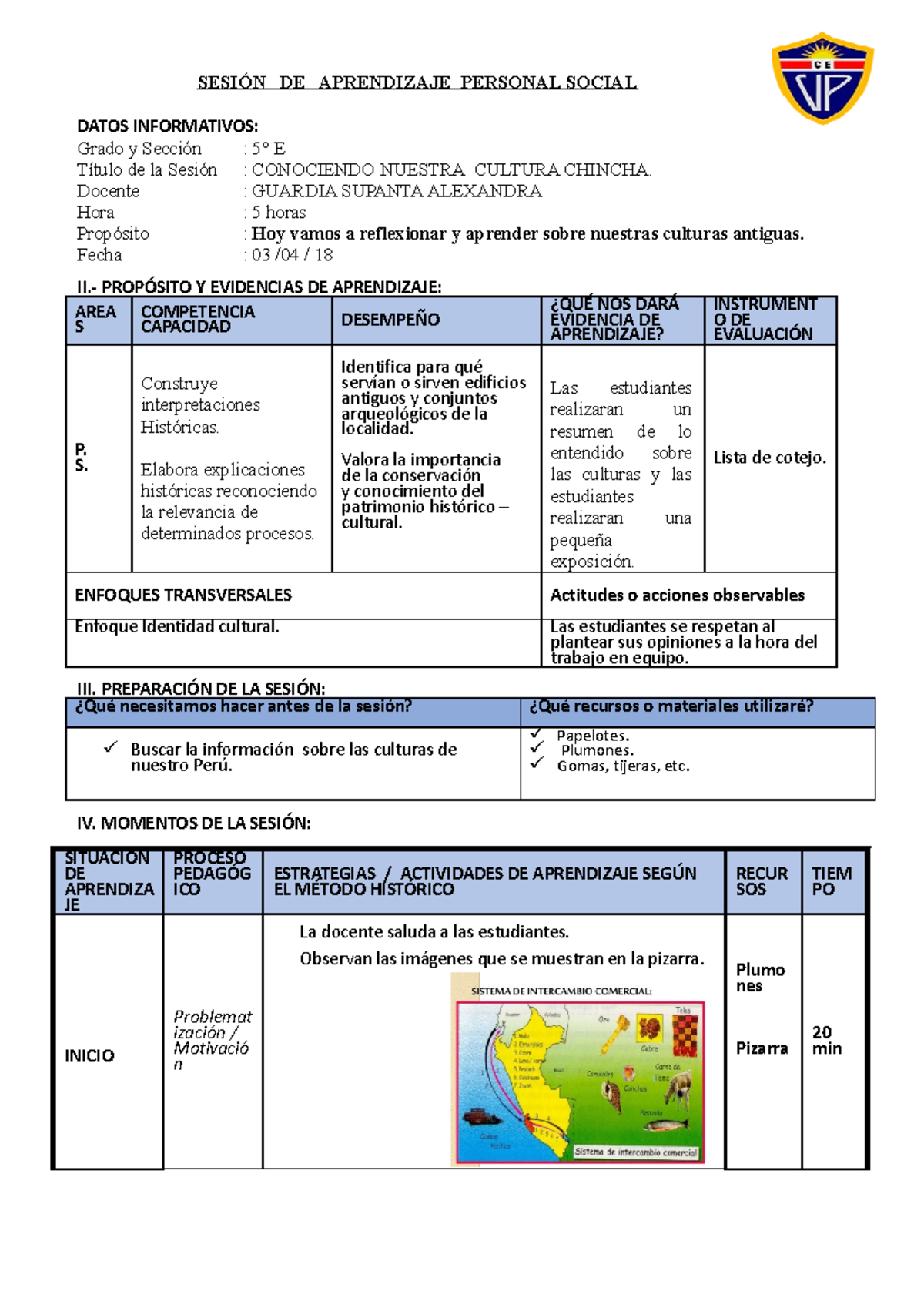 382496365 Sesion de Aprendizaje Personal Social 2018 - SESIÓN DE ...