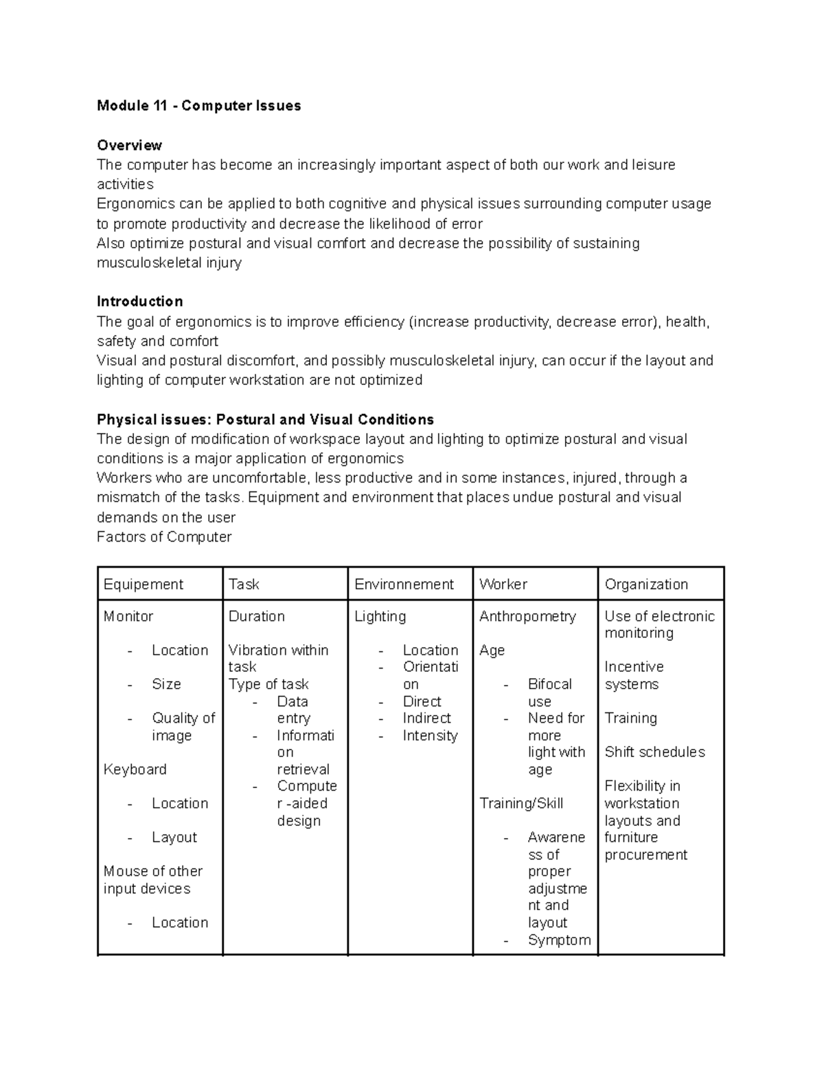Module 11 notes - Module 11 - Computer Issues Overview The computer has ...
