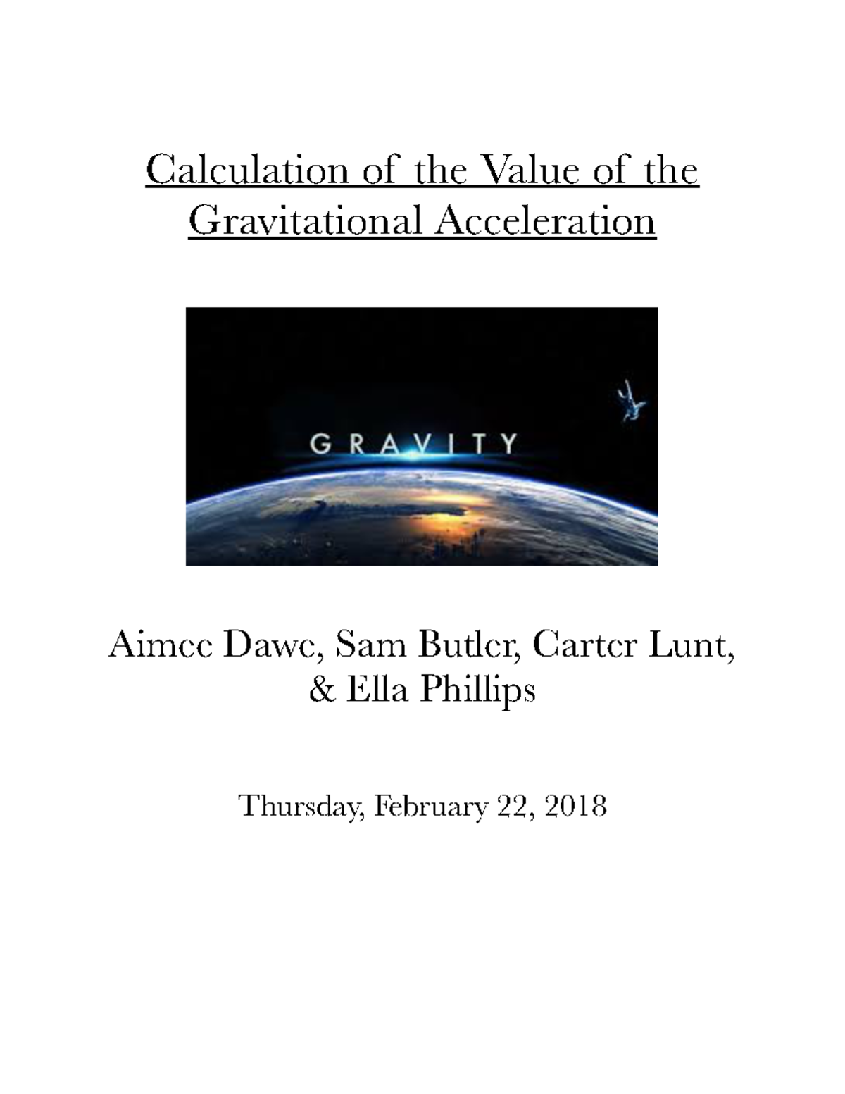 Physics Lab Lab Calculate Gravity Calculation of the Value of the