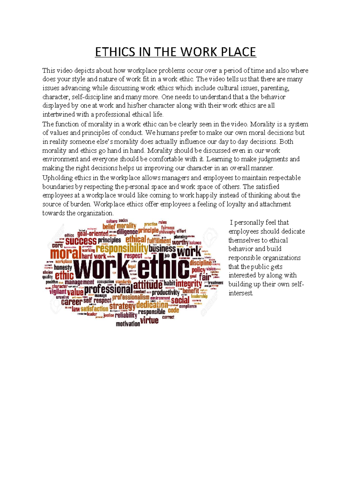 6A92820 A 833F 4E82 A0F3 CA4FF96241 D3 - ETHICS IN THE WORK PLACE This ...