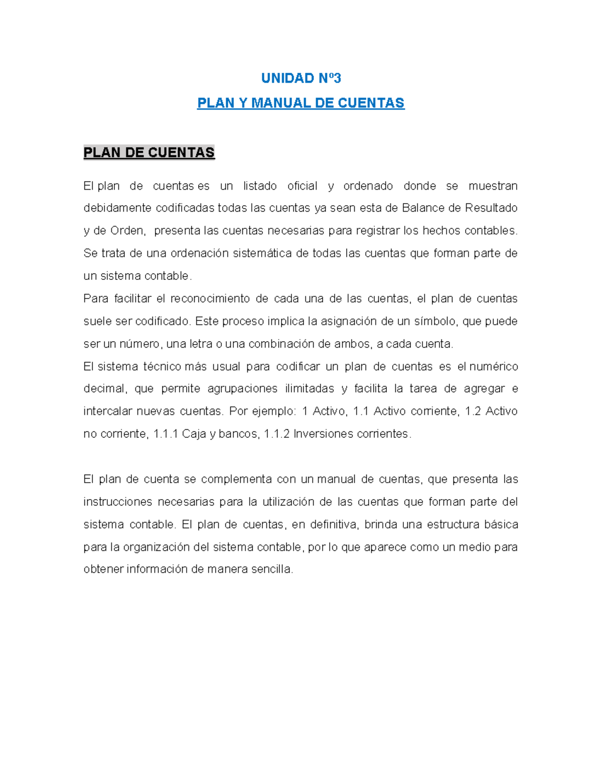 Contabilidad Ii Unidad Plan Y Manual De Cuentas Unidad N Plan Y