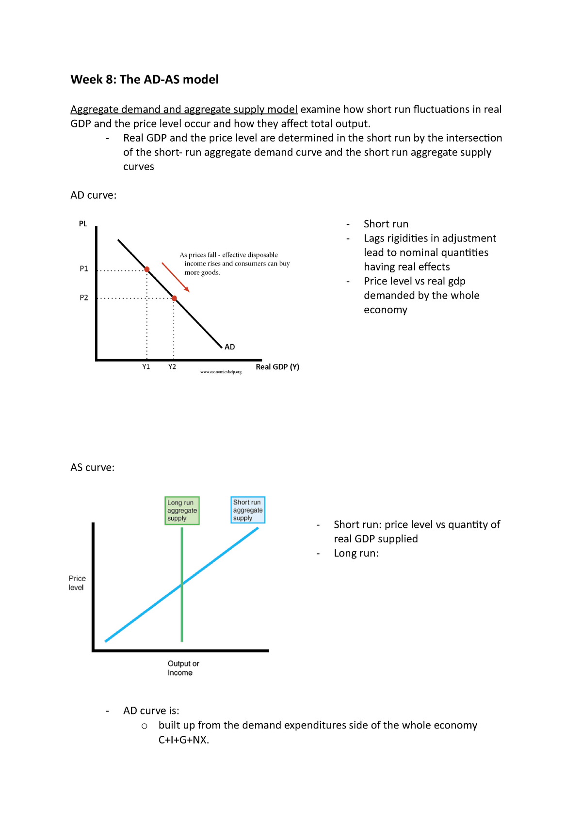Week 8 Lecture Notes 8 Week 8 The Ad As Model Aggregate Demand And Aggregate Supply Model 7206