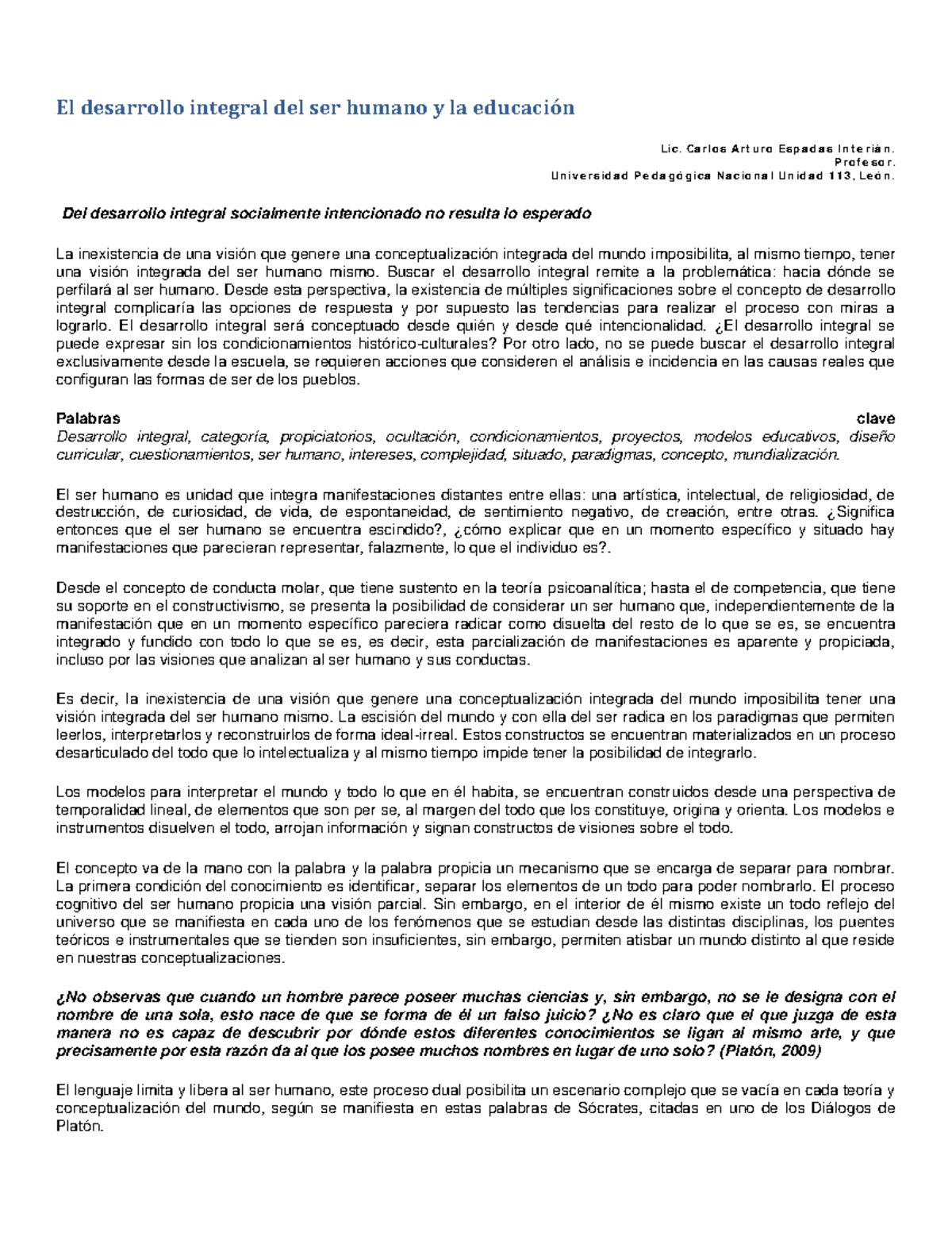 El desarrollo integral del ser humano y la educación - Ca r l o s A r t ...