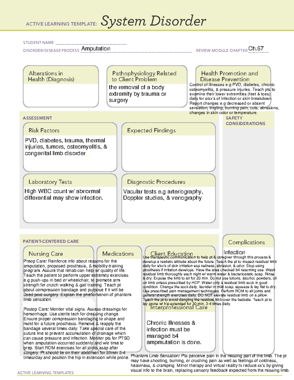 Amputation - ACTIVE LEARNING TEMPLATES System Disorder STUDENT NAME ...