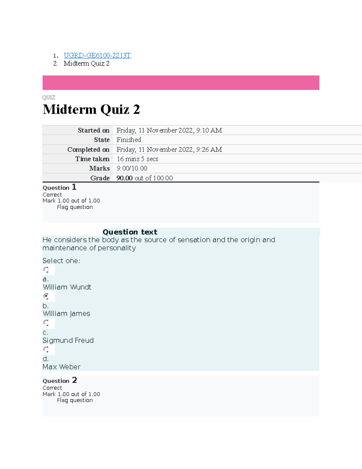 Understanding The Self Mid Quiz 2 - UGRD-GE6100-2213TMidterm Quiz 2 ...