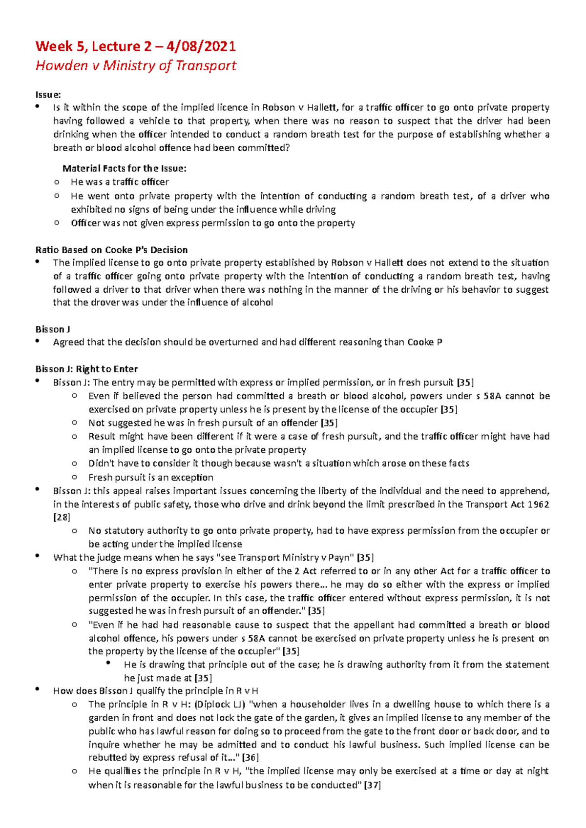 Laws122 Week 5 Lecture 2 On Howden V Ministry Of Transport Week 5 Lecture 2 408 Howden V 5380