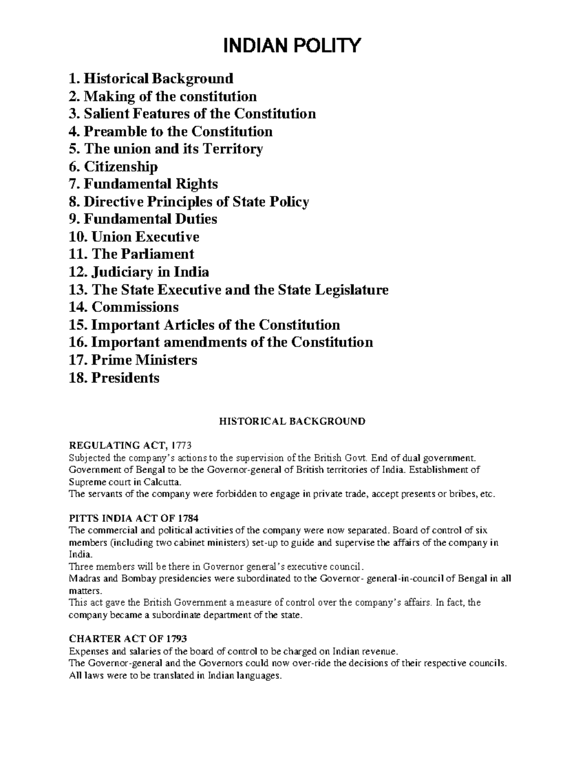 Polity Worksheet - 1. Historical Background 2. Making of the ...