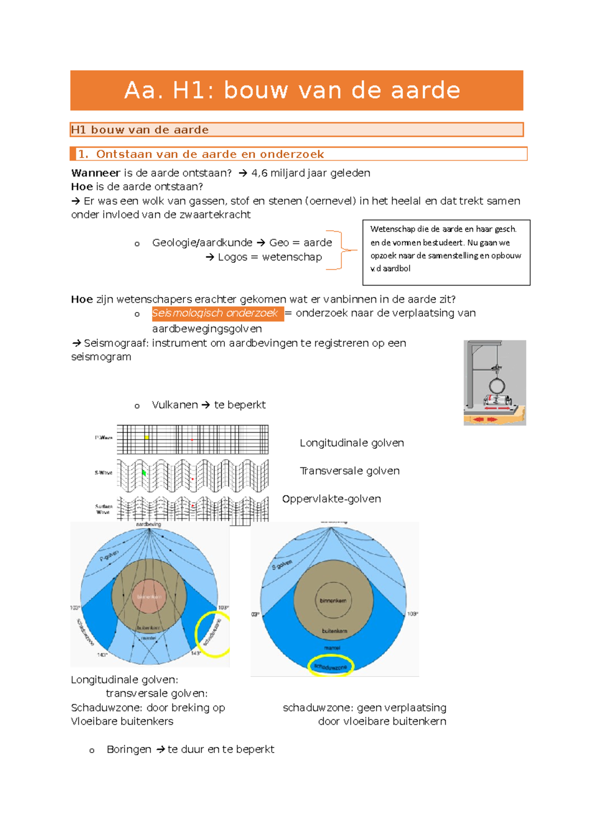 Samenvatting Aarderijkskunde H1 - Aa. H1: Bouw Van De Aarde H1 Bouw Van ...