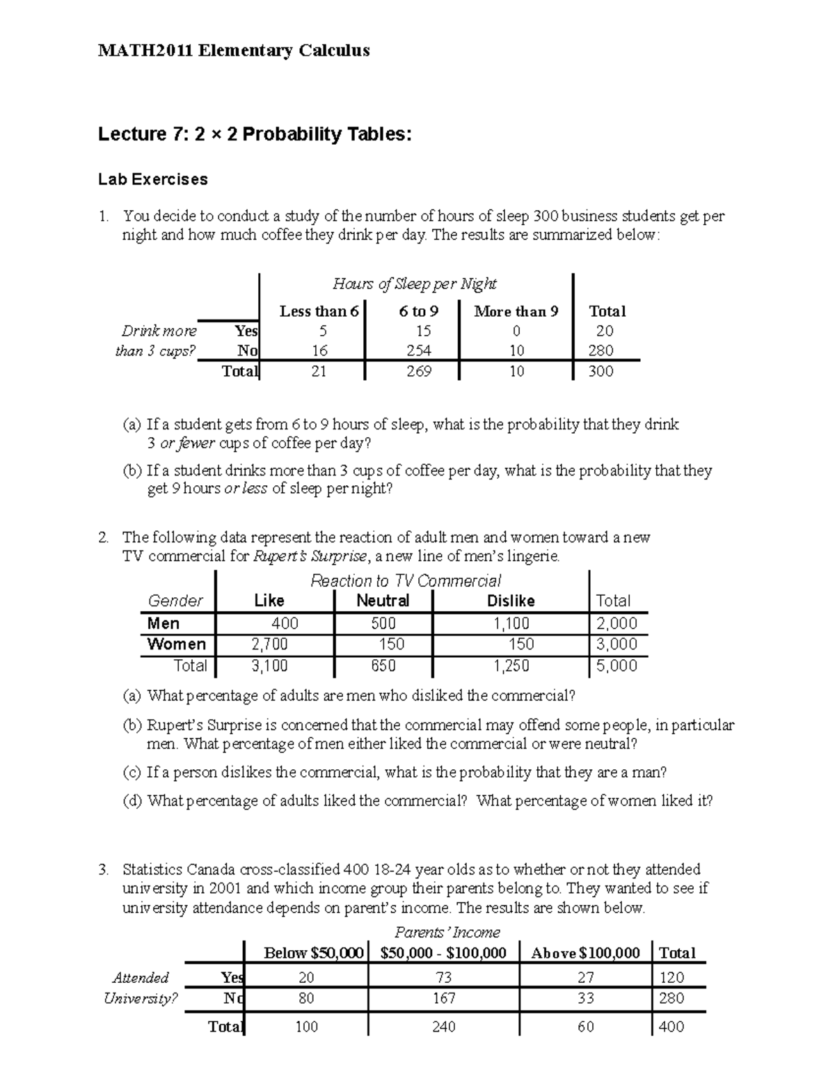 Elementary Cal Math2011-Chapter 7&8Lab Questions - MATH2011 Elementary ...