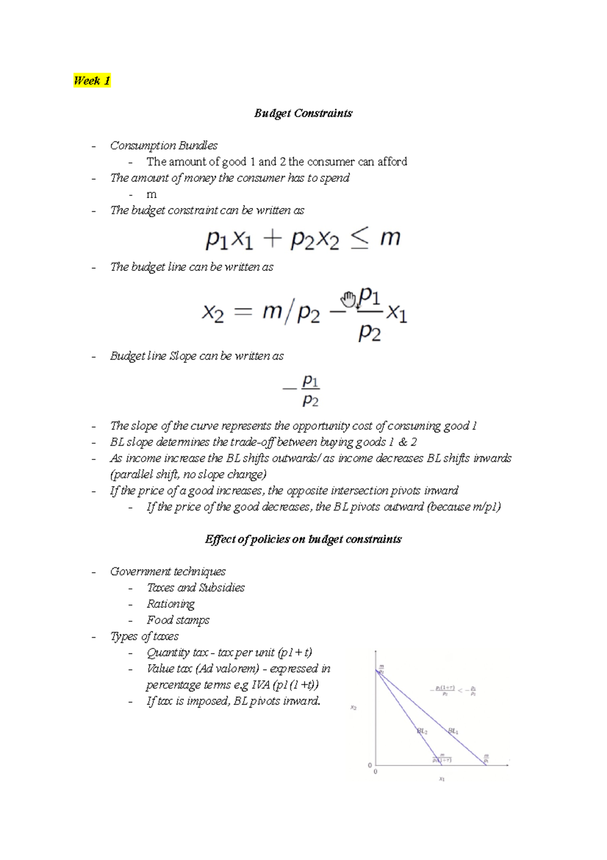 L1-7 Micro - Week 1 Budget Constraints - Consumption Bundles - The ...