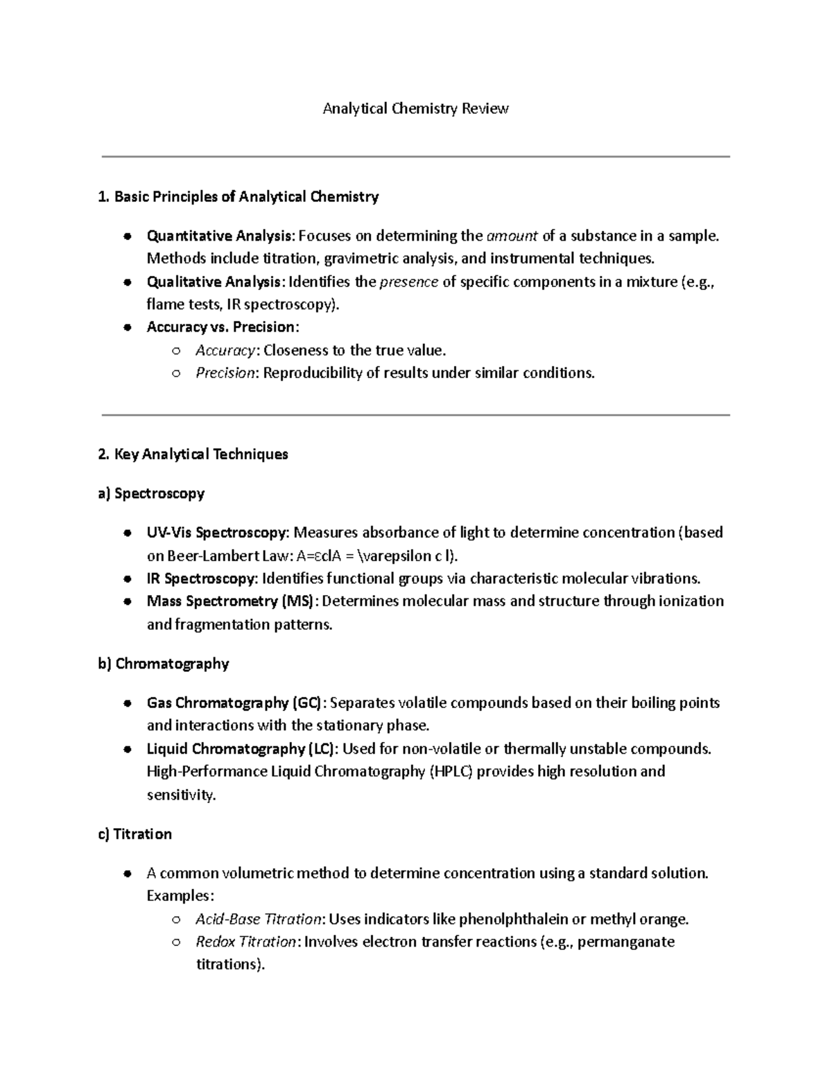 final exam general review - Analytical Chemistry Review Basic ...