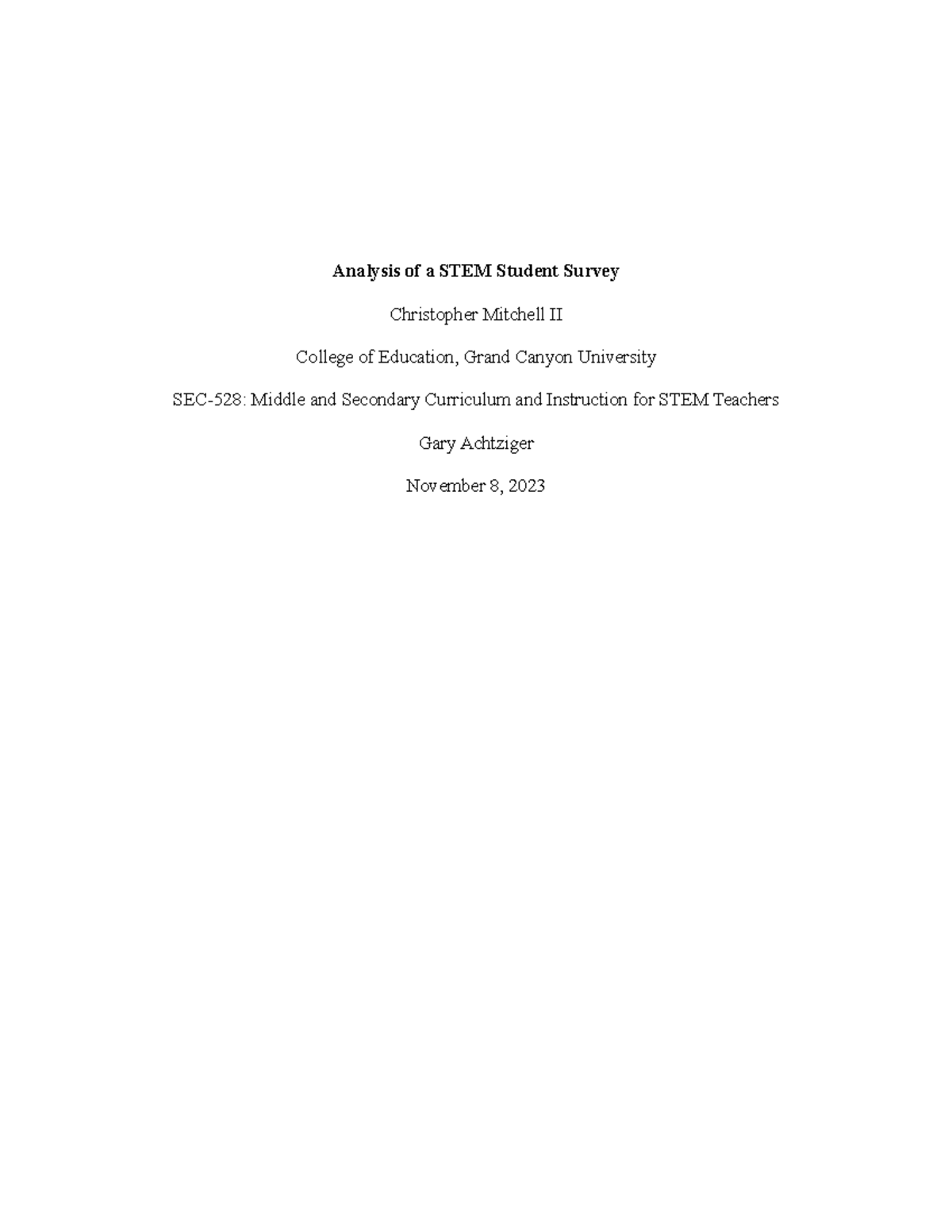 Analysis of a STEM Student Survey - Analysis of a STEM Student Survey ...