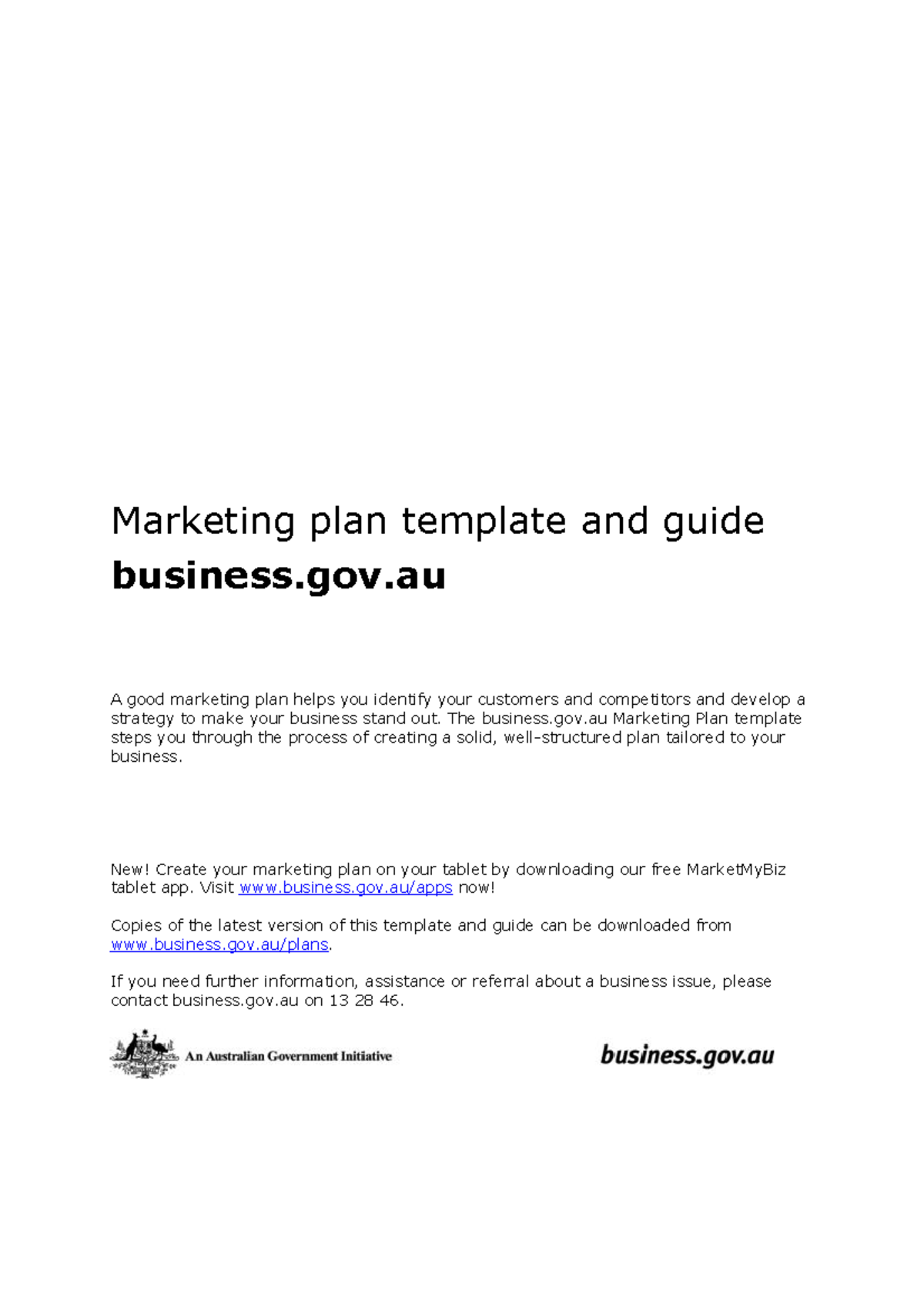 Marketing plan template and guide doc - BFA21 - Corporate - StuDocu Regarding Australian Government Business Plan Template