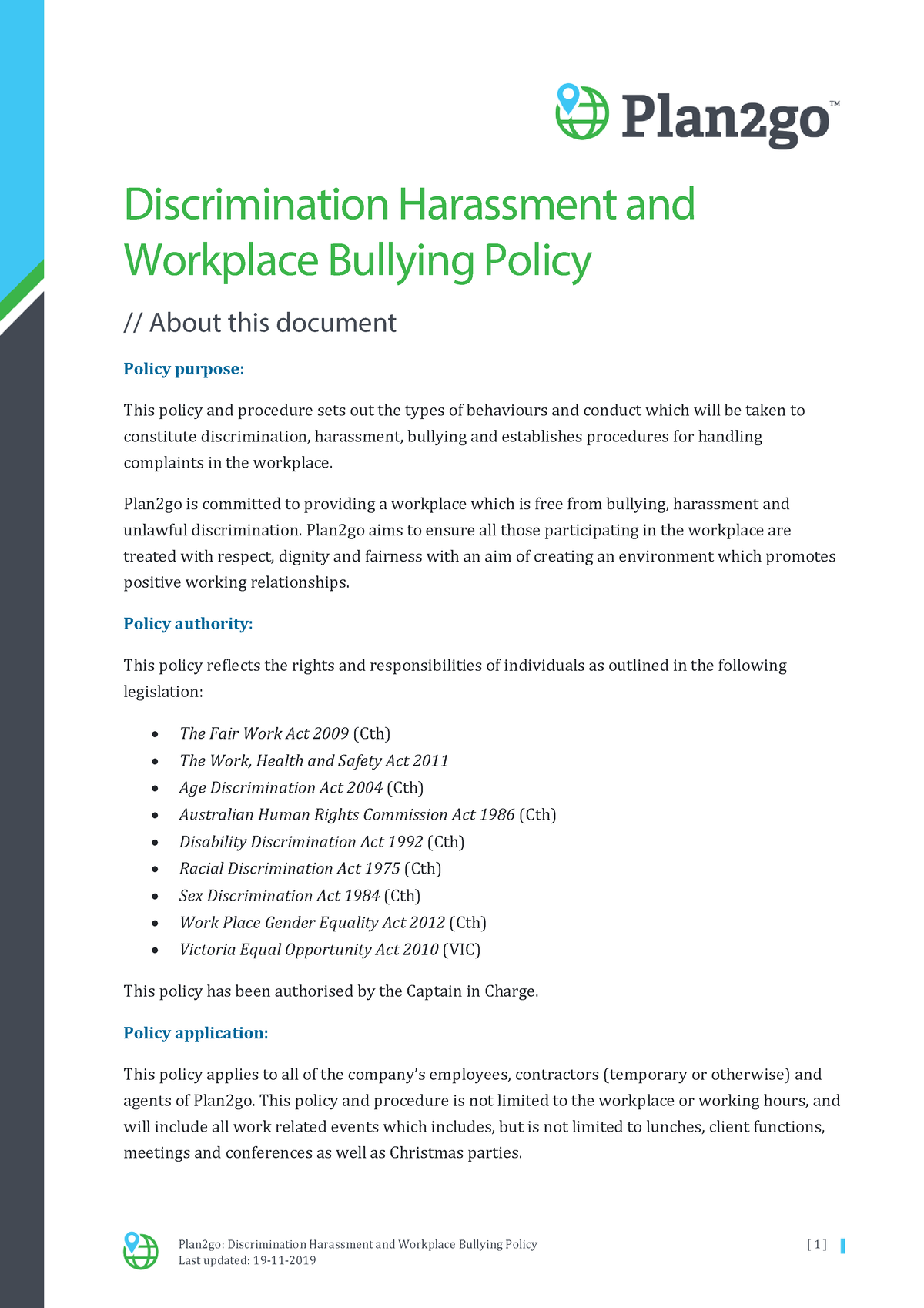 Discrimination Harassment And Workplace Bullying Policy - Plan2go Is ...