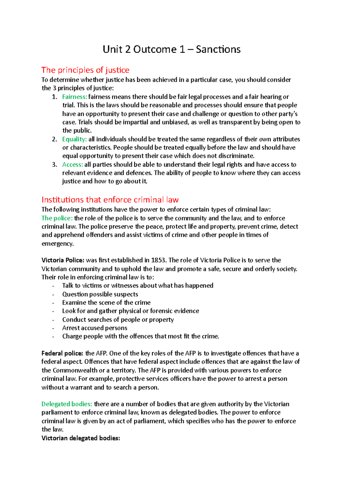 Legal Studies Unit 2 - Unit 2 Outcome 1 – Sanctions The principles of ...