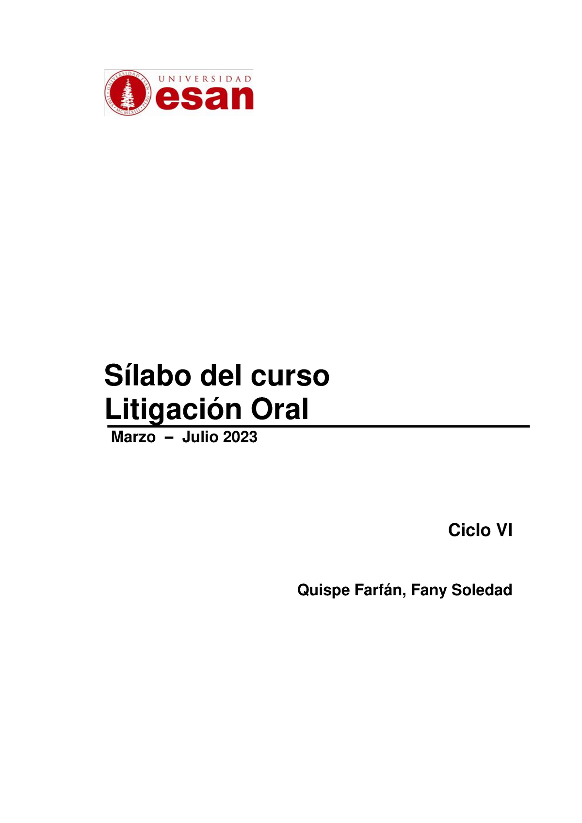 Sílabo 2023-1 Litigación Oral - Sílabo Del Curso Litigación Oral Marzo ...