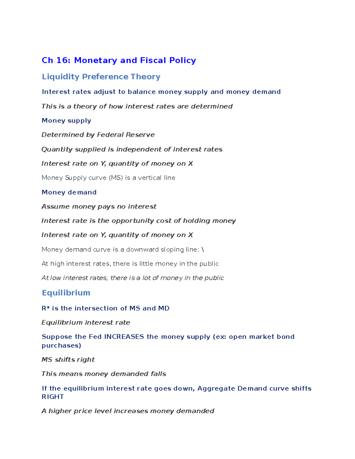 Macro 16 - Chapter 16 notes - Ch 16: Monetary and Fiscal Policy ...