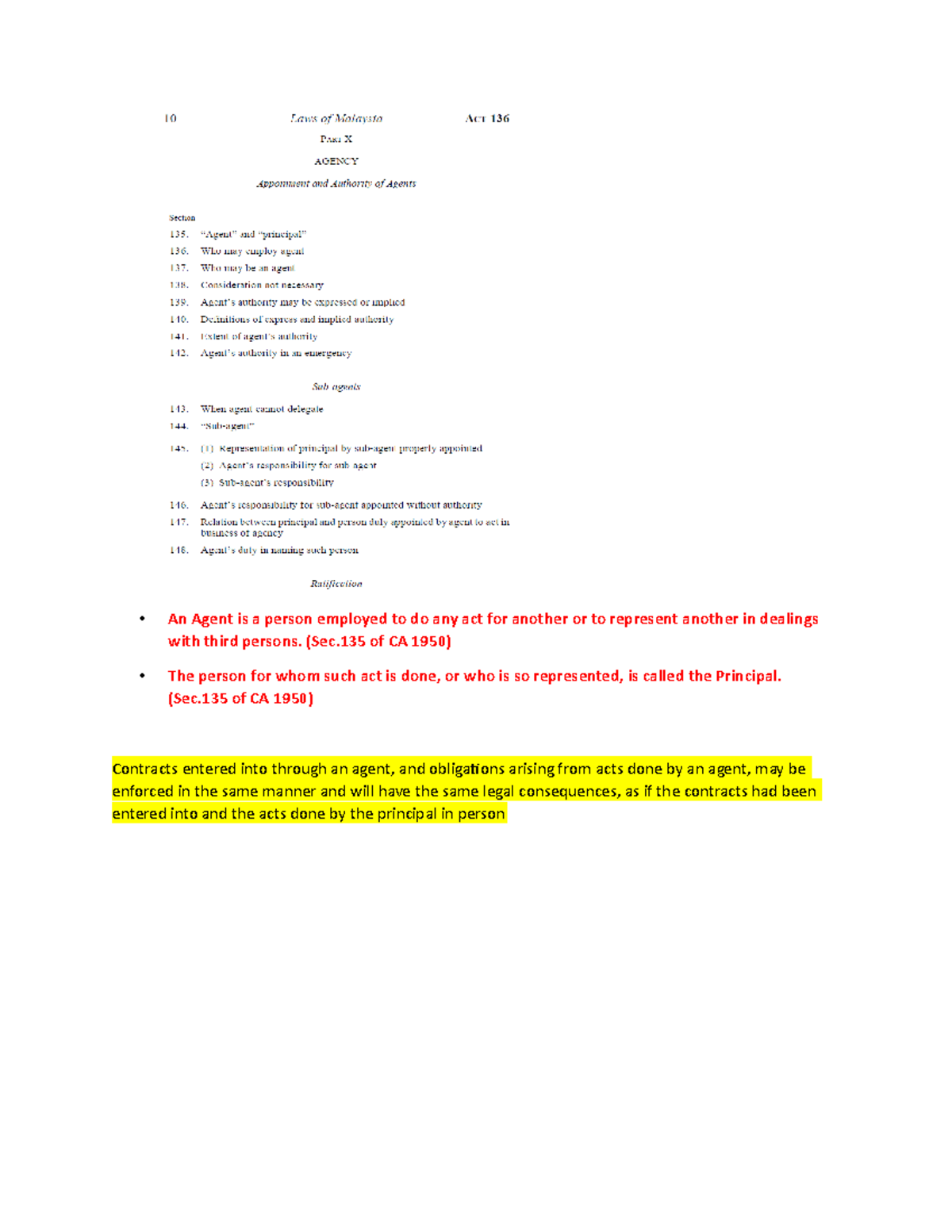 Notes - An Agent is a person employed to do any act for another or to ...