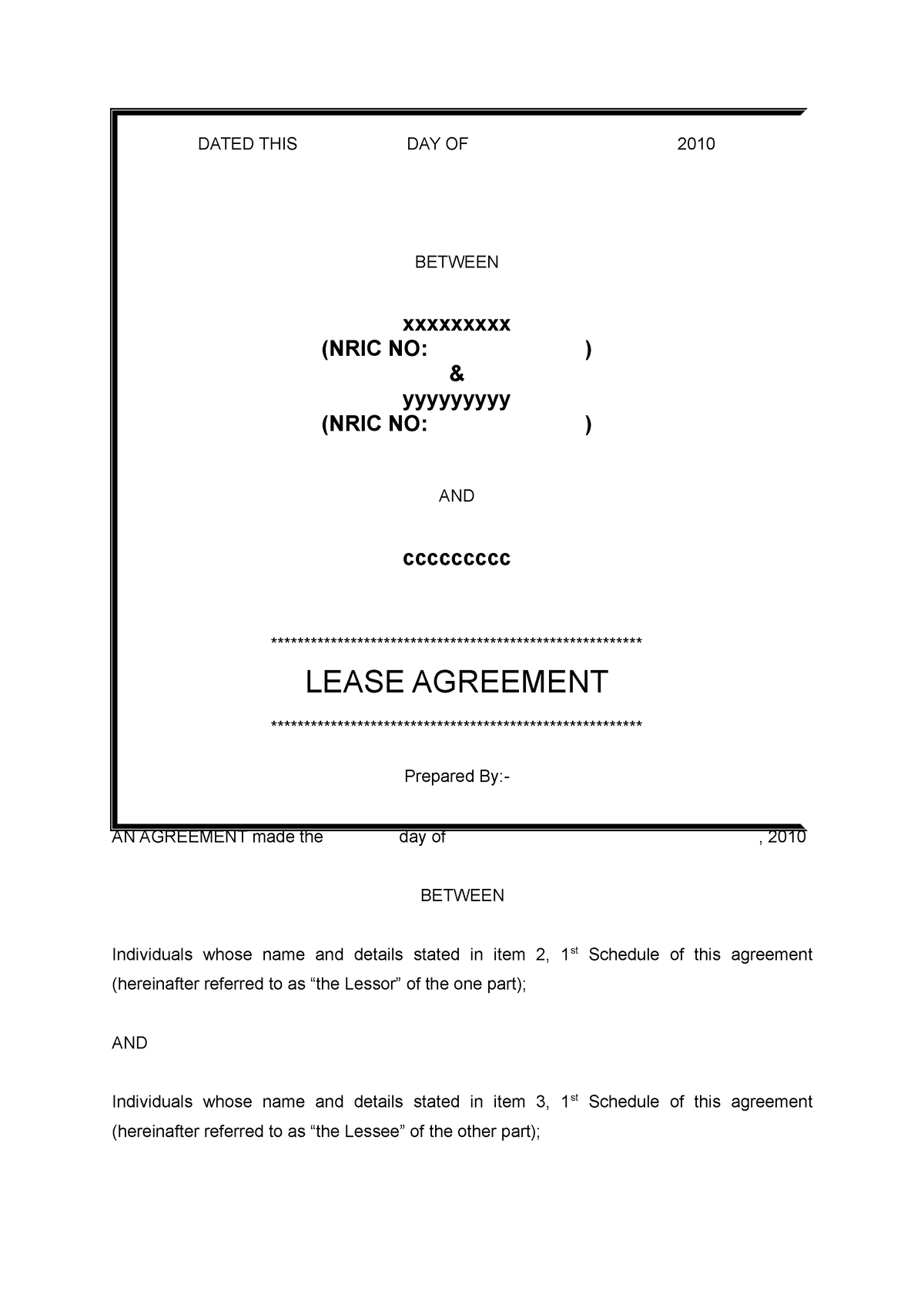 82135496-Lease-Agreement - AN AGREEMENT Made The Day Of , 2010 BETWEEN ...