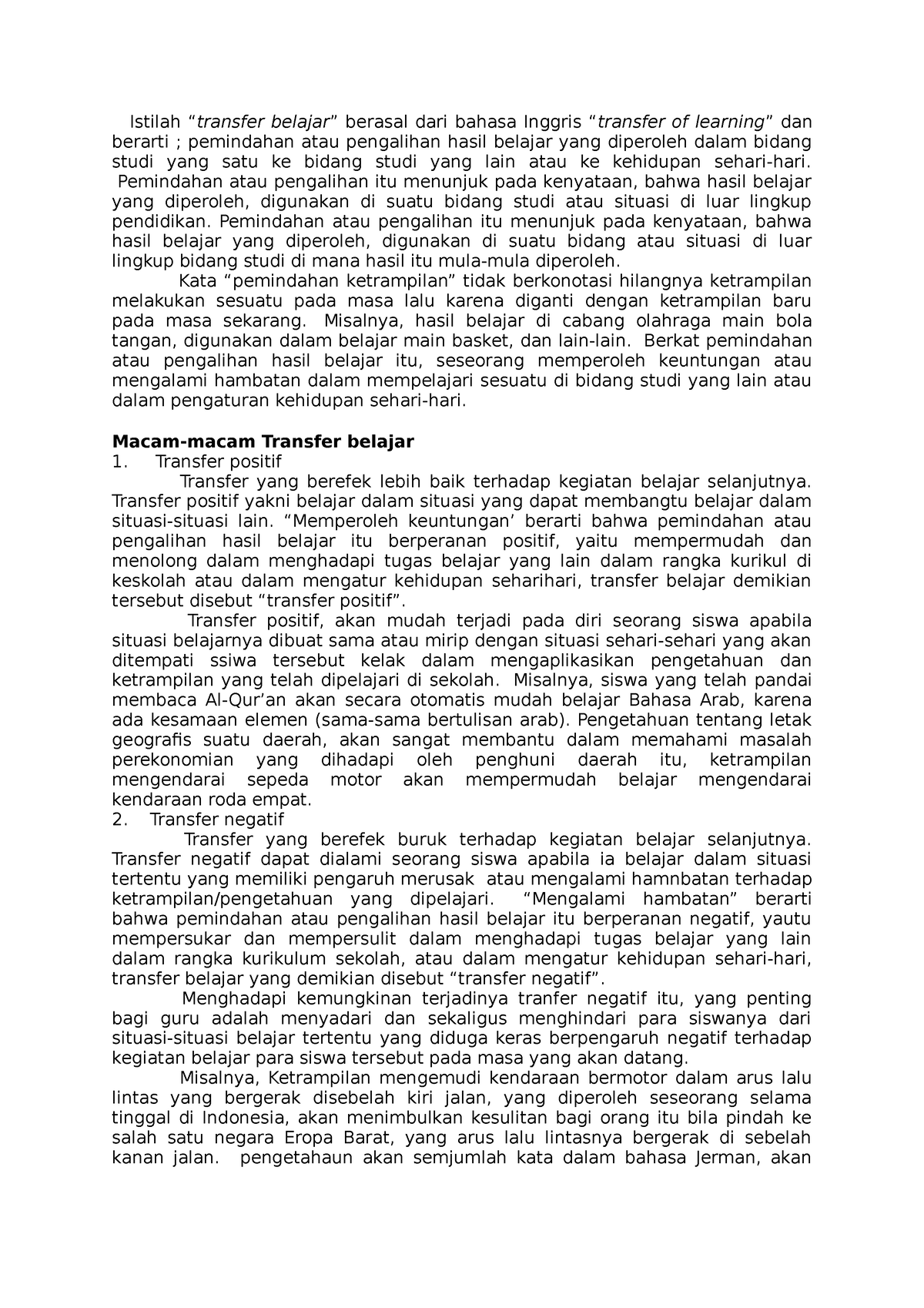 Transfer Dalam Belajar - Istilah “transfer Belajar” Berasal Dari Bahasa ...